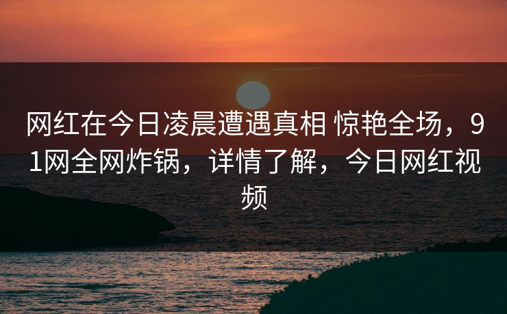 网红在今日凌晨遭遇真相 惊艳全场，91网全网炸锅，详情了解，今日网红视频