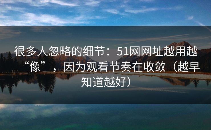 很多人忽略的细节：51网网址越用越“像”，因为观看节奏在收敛（越早知道越好）